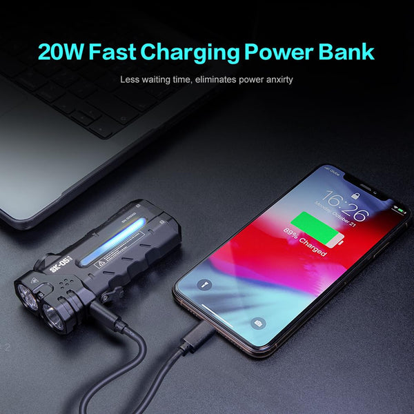 LOOP GEAR SK05 Pro Rechargeable Flat LED Torch with 8000mAh Power Bank, 4360 High Lumens, 10 Lighting Modes, Floodlight & Spotlight, IP68 Bright Flashlight for Camping,Hiking, Emergency & Survival