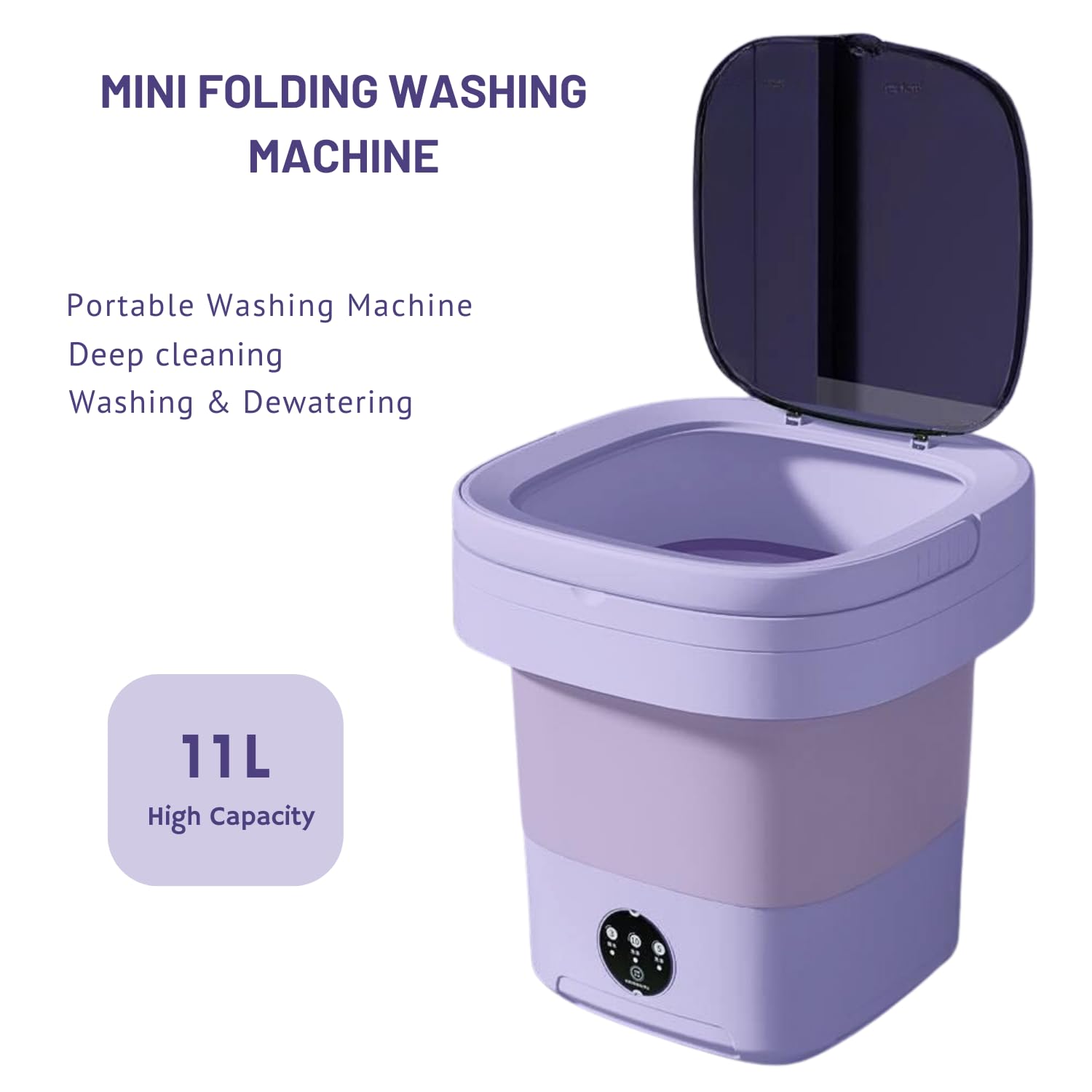 Portable Washing Machine, 11L Foldable Washer & Spin Dryer with Laundry Bag & Drying Net & Microfiber Cloths, Laundry Machine with 3 Cleaning Modes for Baby Clothes and Underwear (Blue)