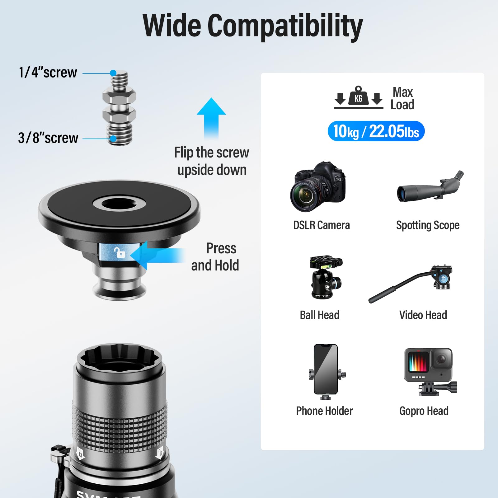 SIRUI SVM-145 Camera Monopod with Feet for Photography, 145cm Carbon Fibre Camera Monopod with Removable Tripod Stand Base, for DSLR, Camcorder, Max Load 10kg