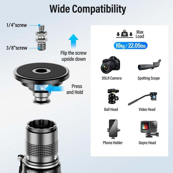 SIRUI SVM-145 Camera Monopod with Feet for Photography, 145cm Carbon Fibre Camera Monopod with Removable Tripod Stand Base, for DSLR, Camcorder, Max Load 10kg