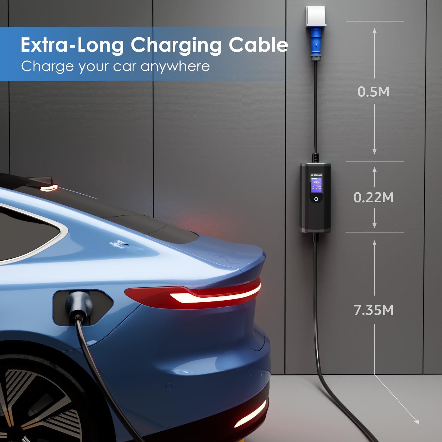 bokman EV Charger Type 2 to 3 Pin Plug, 5M / 3.3kW / 13A / IP65 Waterproof, Electric Car Charger with LED Indicators, Type 2 Charging Cable 3 Pin with Carry Bag & Microfiber Towel