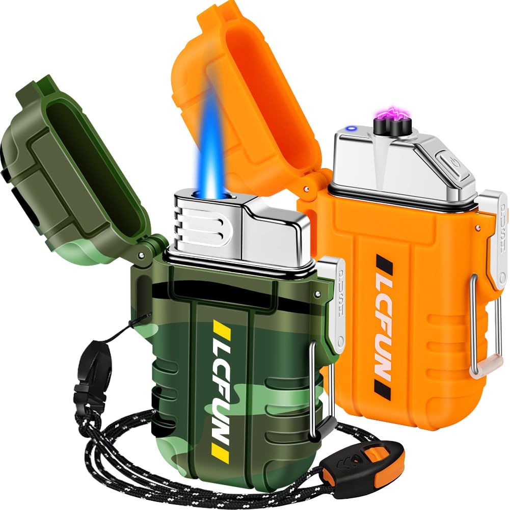 Electric Lighter Rechargeable USB, Electronic Plasma Arc Lighter Windproof and Waterproof for Hiking, Camping, Outdoor, Survival, Tactical, EDC Gear, Gifts for Him Men (Black)