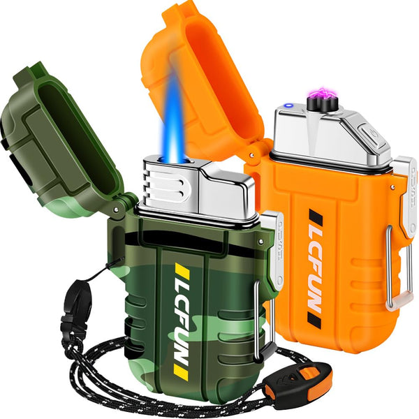 Electric Lighter Rechargeable USB, Electronic Plasma Arc Lighter Windproof and Waterproof for Hiking, Camping, Outdoor, Survival, Tactical, EDC Gear, Gifts for Him Men (Black)