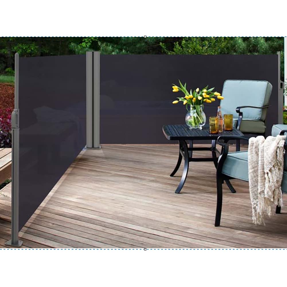 The Fellie Dark Grey Retractable Side Awning, Wind, UV Protection and Weatherproof PU Coating for Outdoor Privacy Screen for Garden, Balcony, Terrace, 140 x 300 cm