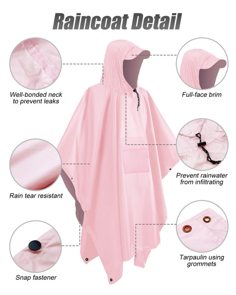 Victoper Waterproof Poncho Adult, Reusable Rain Poncho Adult Waterproof Poncho Waterproof Adult Lightweight Waterproof Raincoat for Outdoor Hiking Camping Cycling Traveling