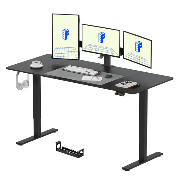 FLEXISPOT ONE PIECE Electric Standing Desk Height Adjustable Sit Stand Up Desk for Home Office with Memory Smart Pannel (100 * 60cm Black Frame+ Black Desktop)