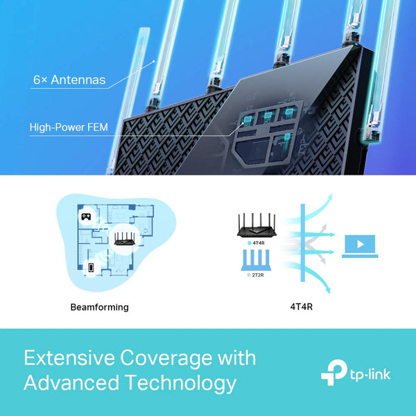 TP-Link Archer AX53 AX3000Mbps Dual-Band WiFi 6 Router, Fast Full Gigabit Ports, Ultra-Low Latency, EasyMesh Compatible, WPA3, Optimal for Gaming, Works with Alexa, Client & Server VPN