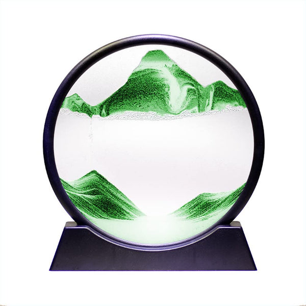 Arthink Moving Sand Art Picture,Liquid Motion 3D Sea Sandscape in Motion Display, Flowing Sand Frame Desktop Art Bookshelves Home Office Decoration(12 inch, Green)