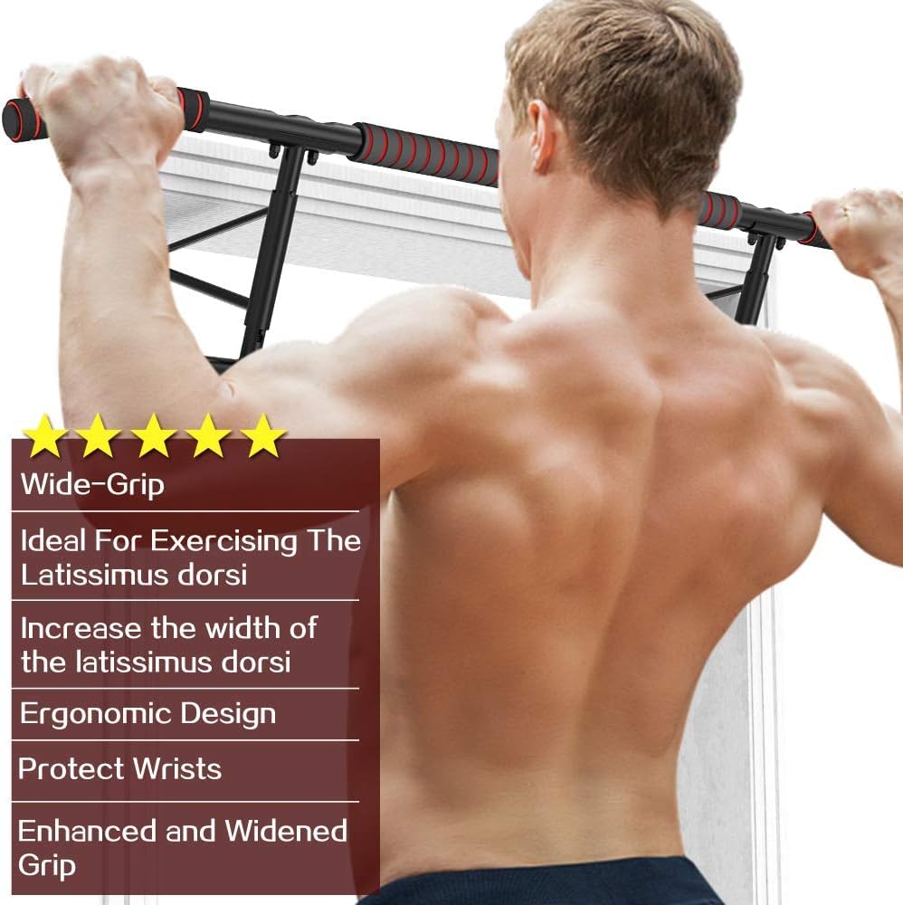 AmazeFan Pull Up Bar Doorway with Ergonomic Grip - Fitness Chin-Up Frame for Home Gym Exercise - Multi-Angle Grip - 2024 Upgrade Smart Hook (Fits