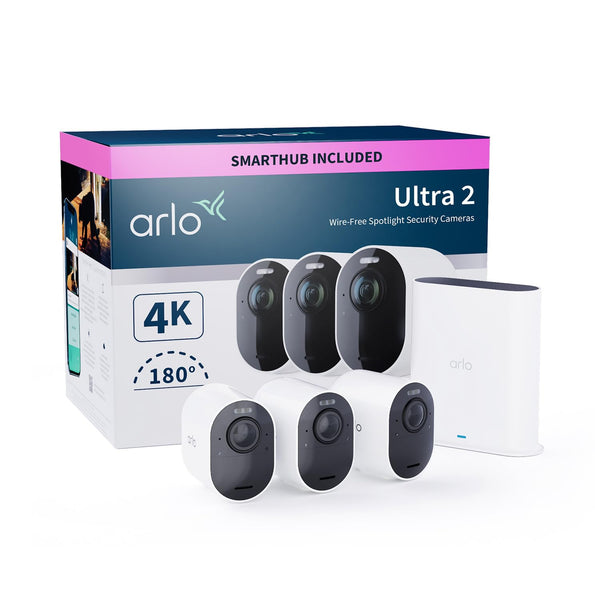 Arlo Ultra 2 Security Camera Outdoor, 4K UHD, Wireless CCTV, 6-Month Battery, Colour Night Vision, Weatherproof, Bright Spotlight, 2-Way Audio, 2 Cam Kit, Arlo Secure Trial Included, Black