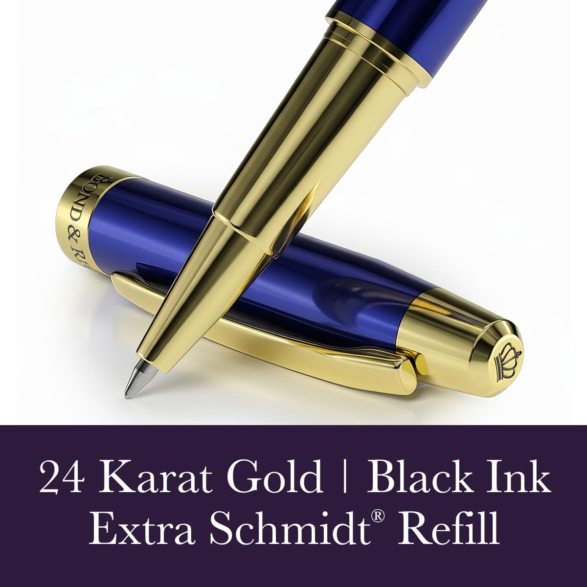 Bond & Regent Gloss Black & 24 Karat Gold - Certified Luxury Grade Rollerball Pen | Nice Gift for Men & Women