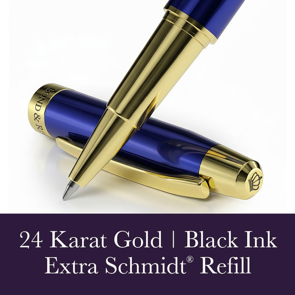 Bond & Regent Gloss Black & 24 Karat Gold - Certified Luxury Grade Rollerball Pen | Nice Gift for Men & Women