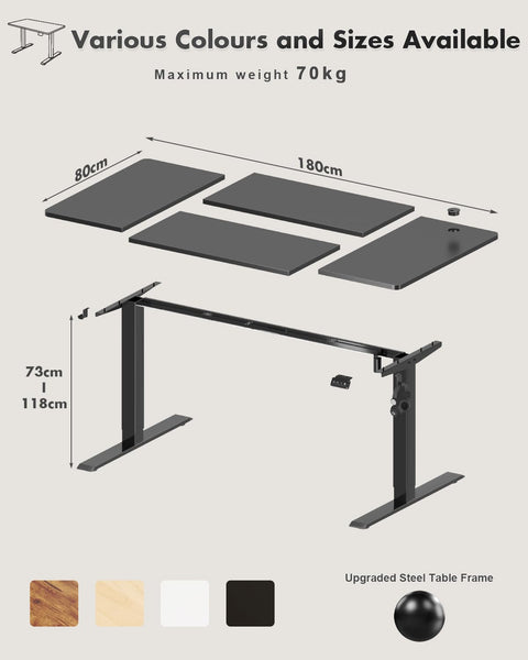 Devoko Electric Standing Desk 120x60cm Sit Stand Table Height Adjustable with Backpack Hook and Memory Smart Pannel, Home Office, White