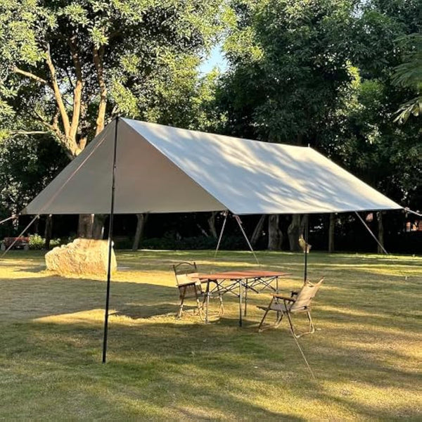 HIDEWALKER Camping Tarp Shelter 3x3m 3x4m 3x5m Lightweight Tent Tarpaulin Waterproof Tent Awning Canopy Basha Sunshade for Hiking Backpacking (Khaki, 4x4m)