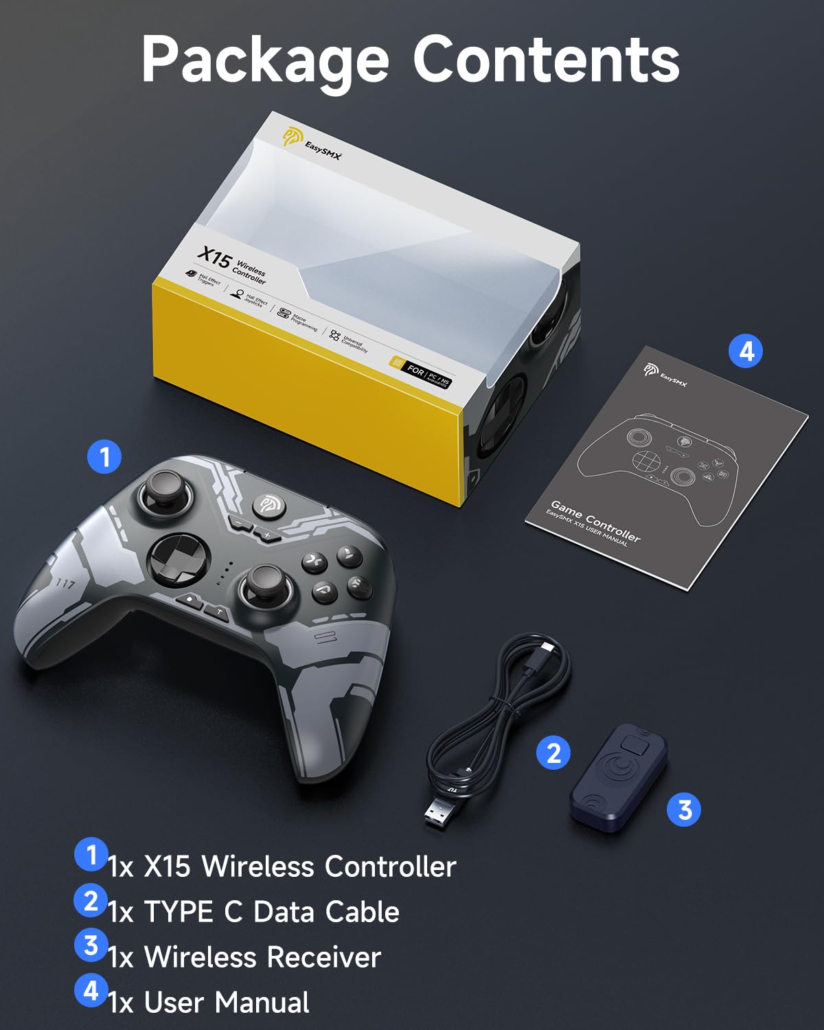 EasySMX X15 Wireless PC Controller with Hall Triggers, Hall Joysticks, Enhanced Bluetooth Game Controller,No Drift No Deadzone effect, Compatible with Windows PC, Android, Steam and Switch