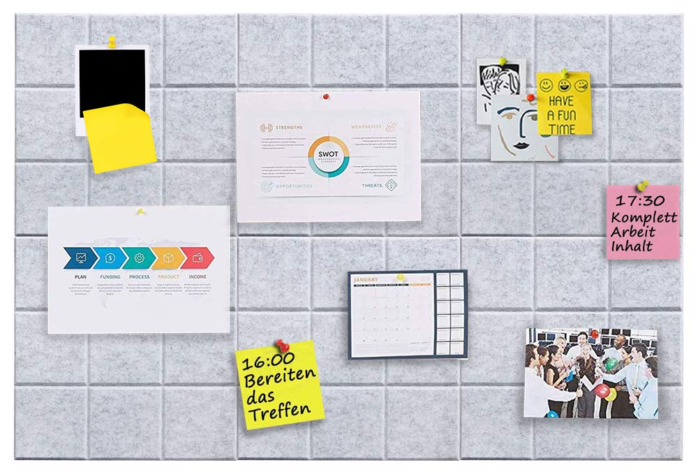 Uoisaiko Large 30x30cm Felt Board Tiles with 30 Pins, Pack of 6 Bulletin Board Notice Boards for Home Office Kitchen, Self Adhesive Pin Board Wall Tiles for Photos Memos