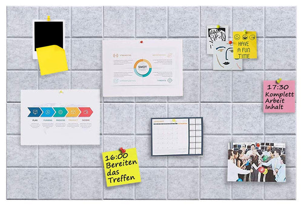 Uoisaiko Large 30x30cm Felt Board Tiles with 30 Pins, Pack of 6 Bulletin Board Notice Boards for Home Office Kitchen, Self Adhesive Pin Board Wall Tiles for Photos Memos