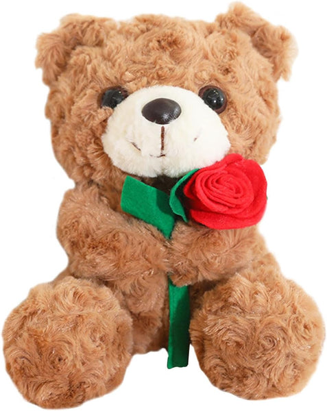 Christmas Teddy Bear Plush Toy, 25cm Cuddly Christmas Cute Soft Plush Toy With Rose,Christmas Stuffed Pillow Doll, Xmas Stuffed Animals Gifts for Kids Girlfriends Boyfrieds