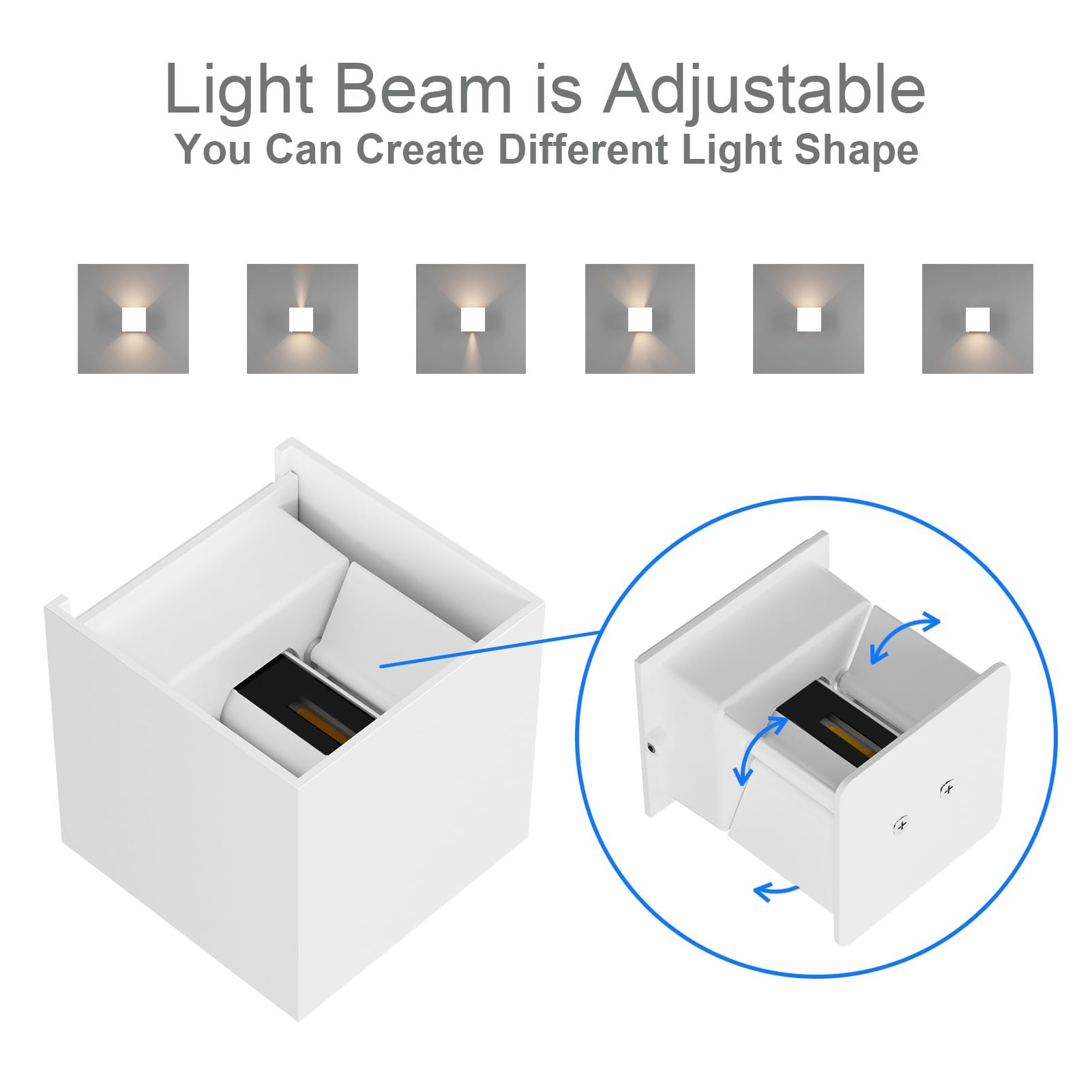 Klighten 2PCS 12W LED Outdoor Wall Lamps, up and Down Adjustable Light Beam,Waterproof IP65 for Outdoor Wall Light, Natural White 4000K-4500K,Indoor
