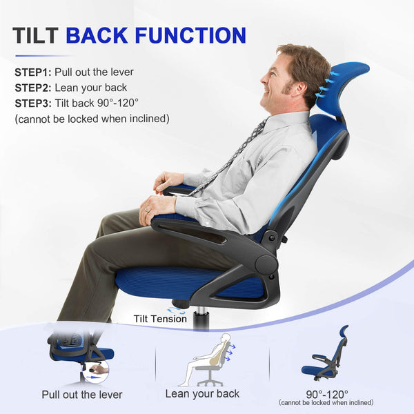 Office Chair - Ergonomic Desk Chair with Lumbar Support Headrest Adjustable, Padded Flip-up Armrests Comfy Seat Cushion High Back Executive Manager Chair For Home Office