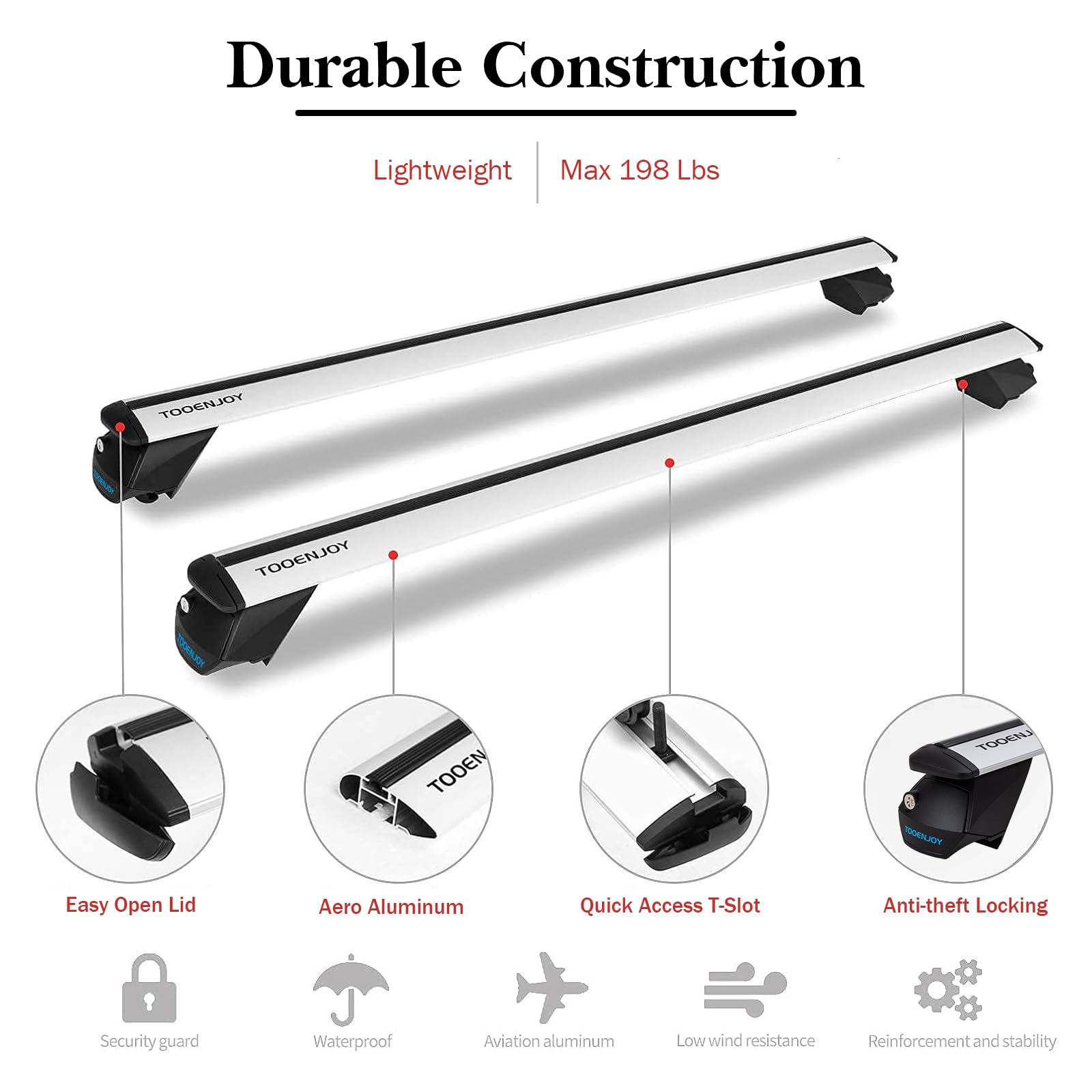COWVIE Aluminum Universal Roof Rack Cross Bars Pro keyed Locks - Fit Raised Side Rails 120CM