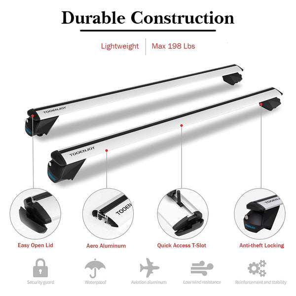 COWVIE Aluminum Universal Roof Rack Cross Bars Pro keyed Locks - Fit Raised Side Rails 120CM