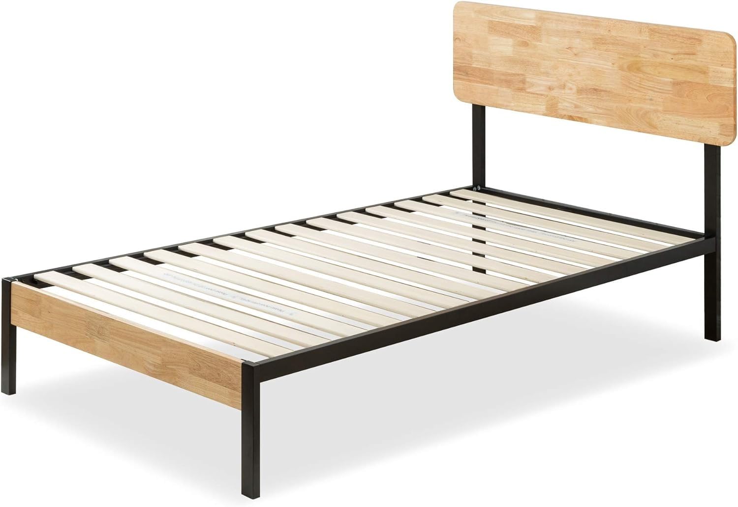Zinus Olivia Single Bed frame - Bed 90x190 cm - 36 cm Height - Metal and Wood Platform Bed frame - Natural Brown and Black