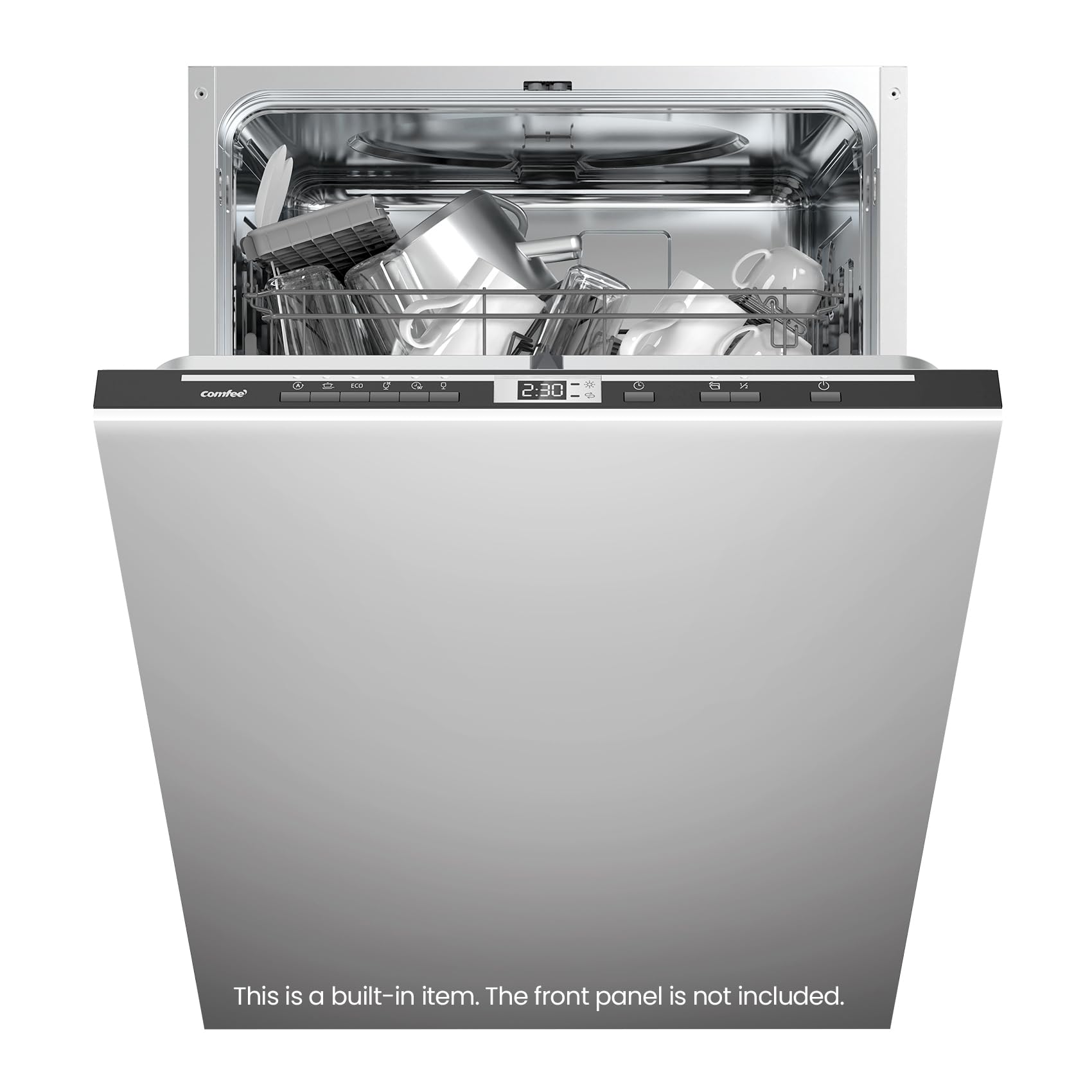 COMFEE' Freestanding Dishwasher FD1435E-X with 14 place settings, Full Size, Whisper Quiet 44dB, Wide LED Display, Delay Start, Half Load Function, Flexible Racks, Stainless Steel
