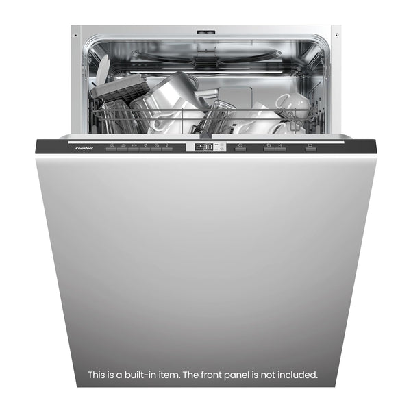 COMFEE' Freestanding Dishwasher FD1435E-X with 14 place settings, Full Size, Whisper Quiet 44dB, Wide LED Display, Delay Start, Half Load Function, Flexible Racks, Stainless Steel