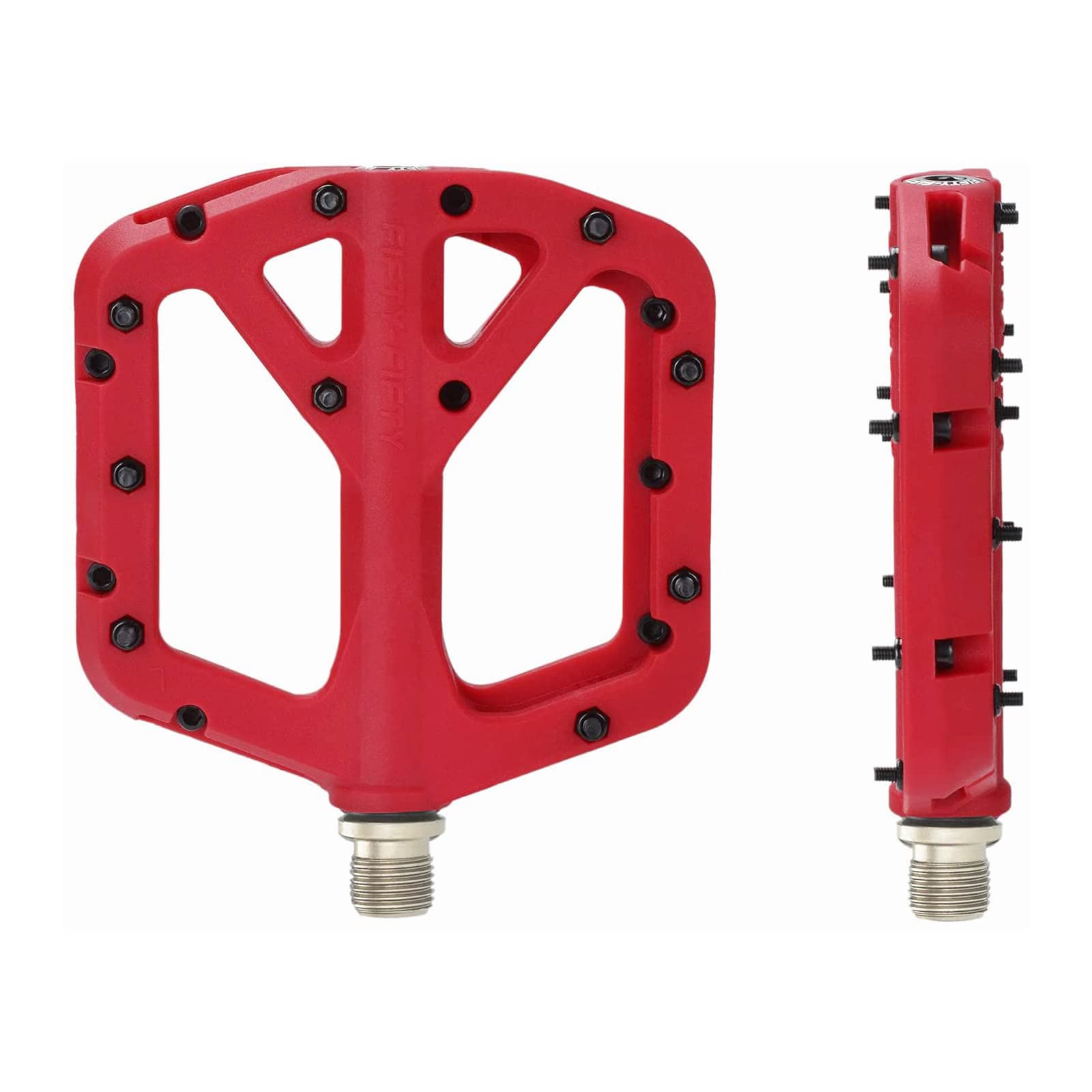 FIFTY-FIFTY Mountain Bike Pedals, Non-Slip MTB Nylon Composite, 9/16" Bicycle Pedals, Lightweight and Wide Flat Platform (Red)