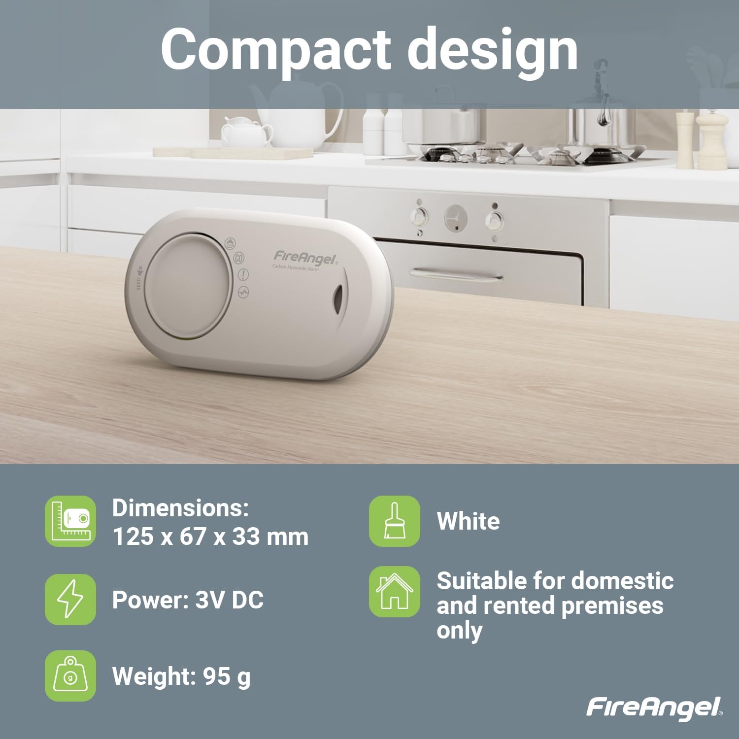 FireAngel Carbon Monoxide Detector 10-Year Life Sealed Battery - FA3820 Carbon Monoxide Alarm for Home and Holiday - Portable CO Alarm - Travel Carbon Monoxide Detector and Monitor - White