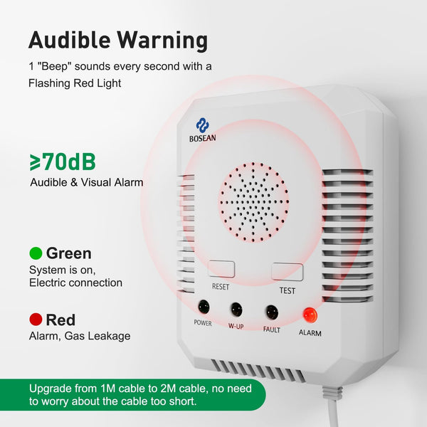 2 in 1 Carbon Monoxide Detector and Natural Gas Detector, Upgrade 2M Cable Wall-mounted CO Alarm with 2 Sensors for Home Kitchen, Gas Leak Detector with 10 Years Sensor Life