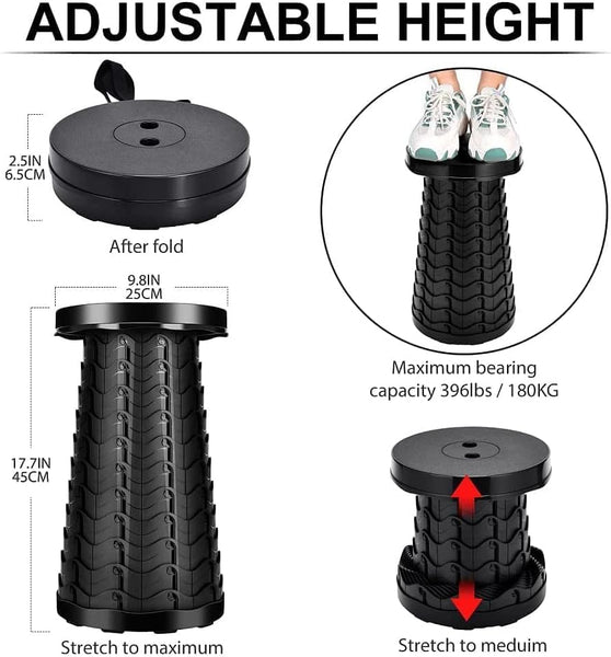 LUXJET Portable Folding Stool Lightweight Yet More Sturdy with Load Capacity 180KG, Retractable Plastic Foldable Collapsible Stool for Camping Fishing Hiking BBQ Outdoors Indoors Kitchen