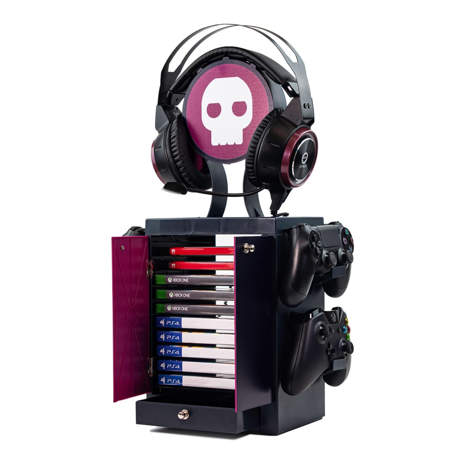 Numskull Official PS5-Inspired Gaming Accessory Locker & Storage Stand – Holds 10 Games/DVDs, 4 Controllers, Headset, and Accessories – Durable & Compact Organizer – Official PS5-Inspired Merchandise
