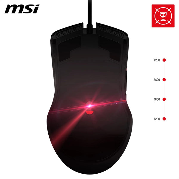 MSI CLUTCH GM51 LIGHTWEIGHT Gaming Mouse - 26000 DPI Optical Sensor, Elite 0.125ms Latency, 60M+ Click OMRON Switches, 6-Buttons, FriXionFree Cable, RGB Diamond LightGrips, 75g - Wired