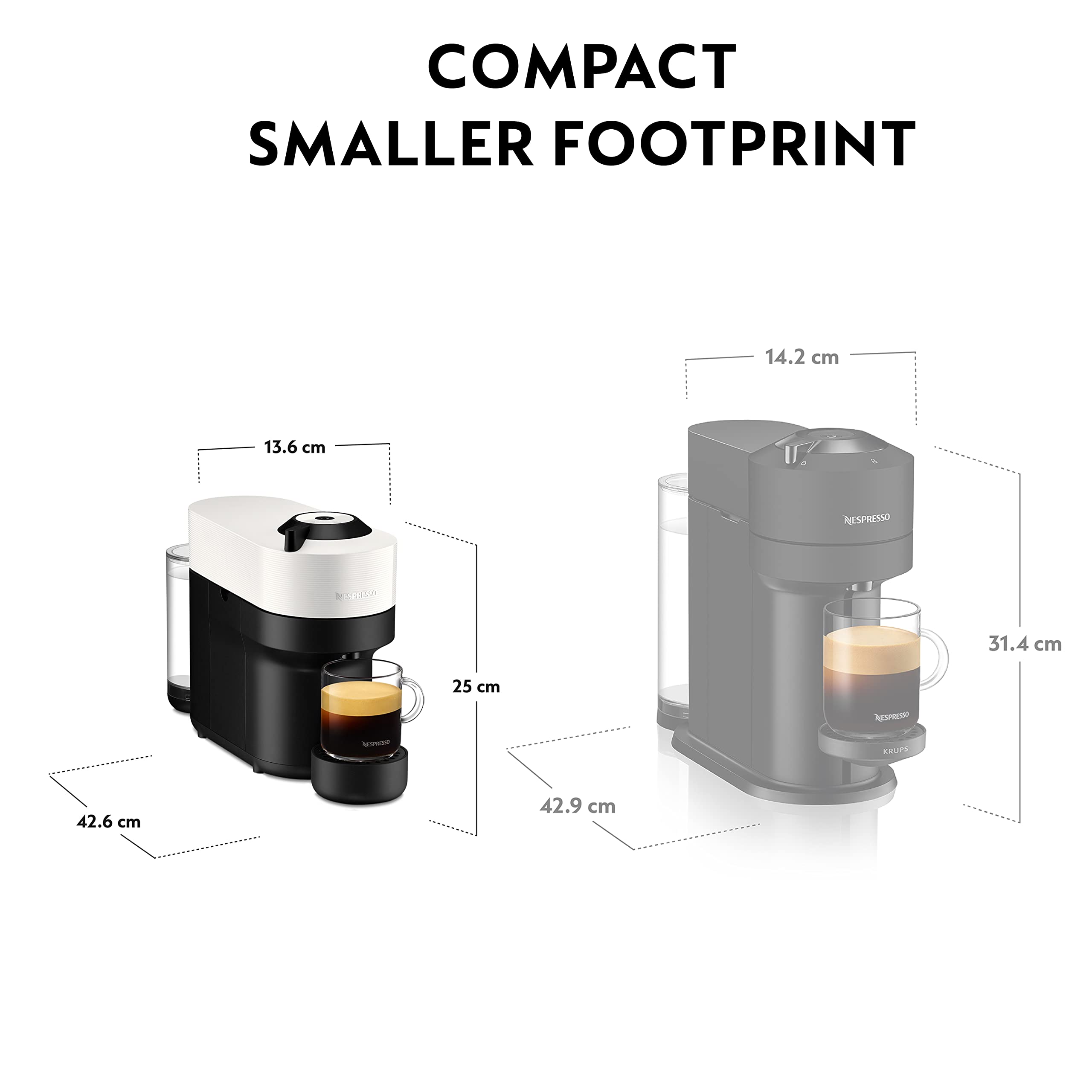 Nespresso Coffee Machine Barista Bundle includes Vertuo Pop White by Krups, Milk Frother, 2x Mugs, 2 x spoons, Melozio coffee pods & Chiaro coffee pods