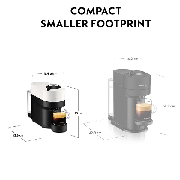 Nespresso Coffee Machine Barista Bundle includes Vertuo Pop White by Krups, Milk Frother, 2x Mugs, 2 x spoons, Melozio coffee pods & Chiaro coffee pods