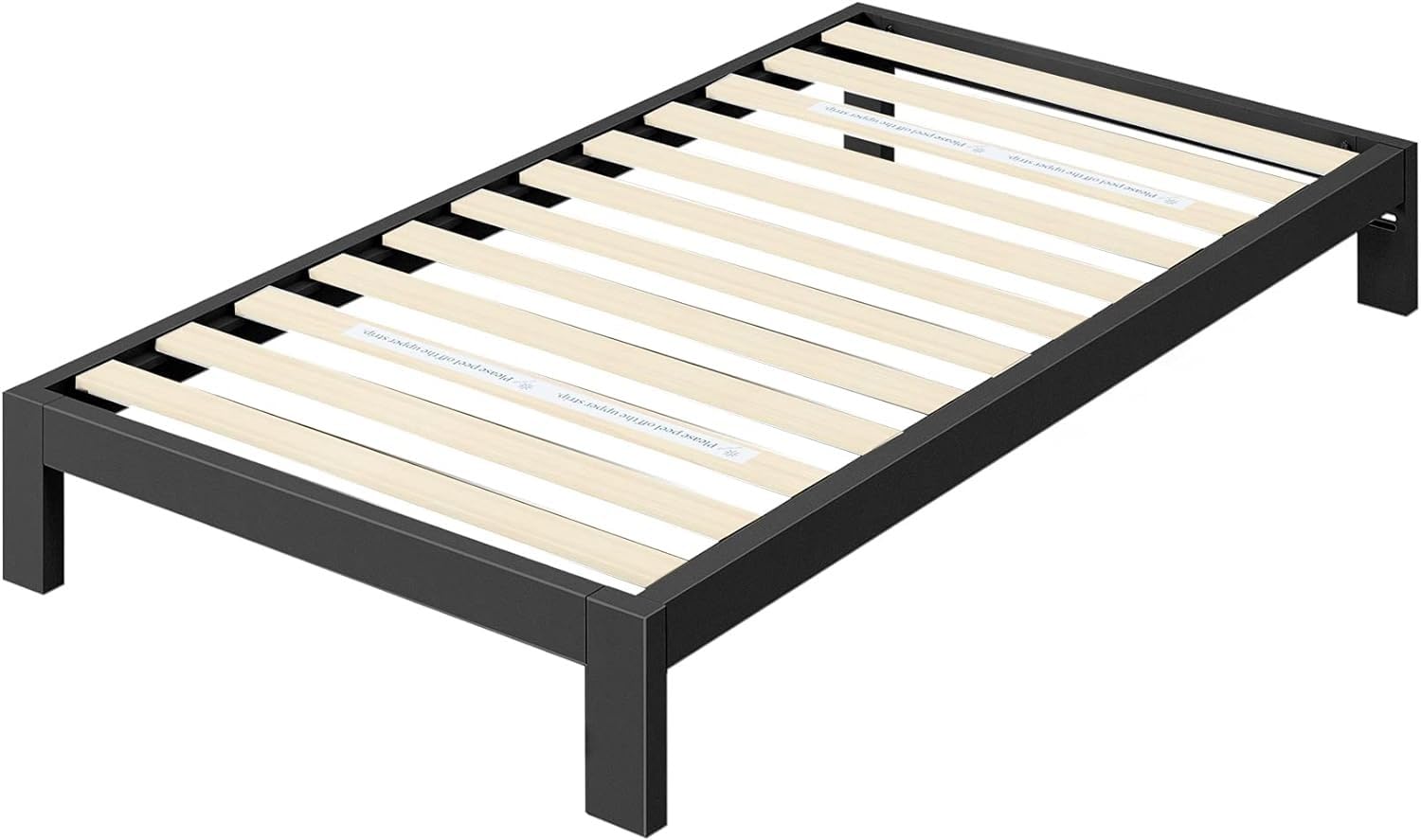 Zinus Arnav Super King Bed frame - Bed 180x200 cm - 26 cm Height - Metal bed frame with Wood slat support - Black