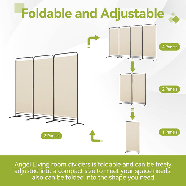 Angel Living Paravent 3 Panels Protective Screens Folding Screen Room Divider Screens Room Partitions Garden Privacy Outdoor Screens (Beige)