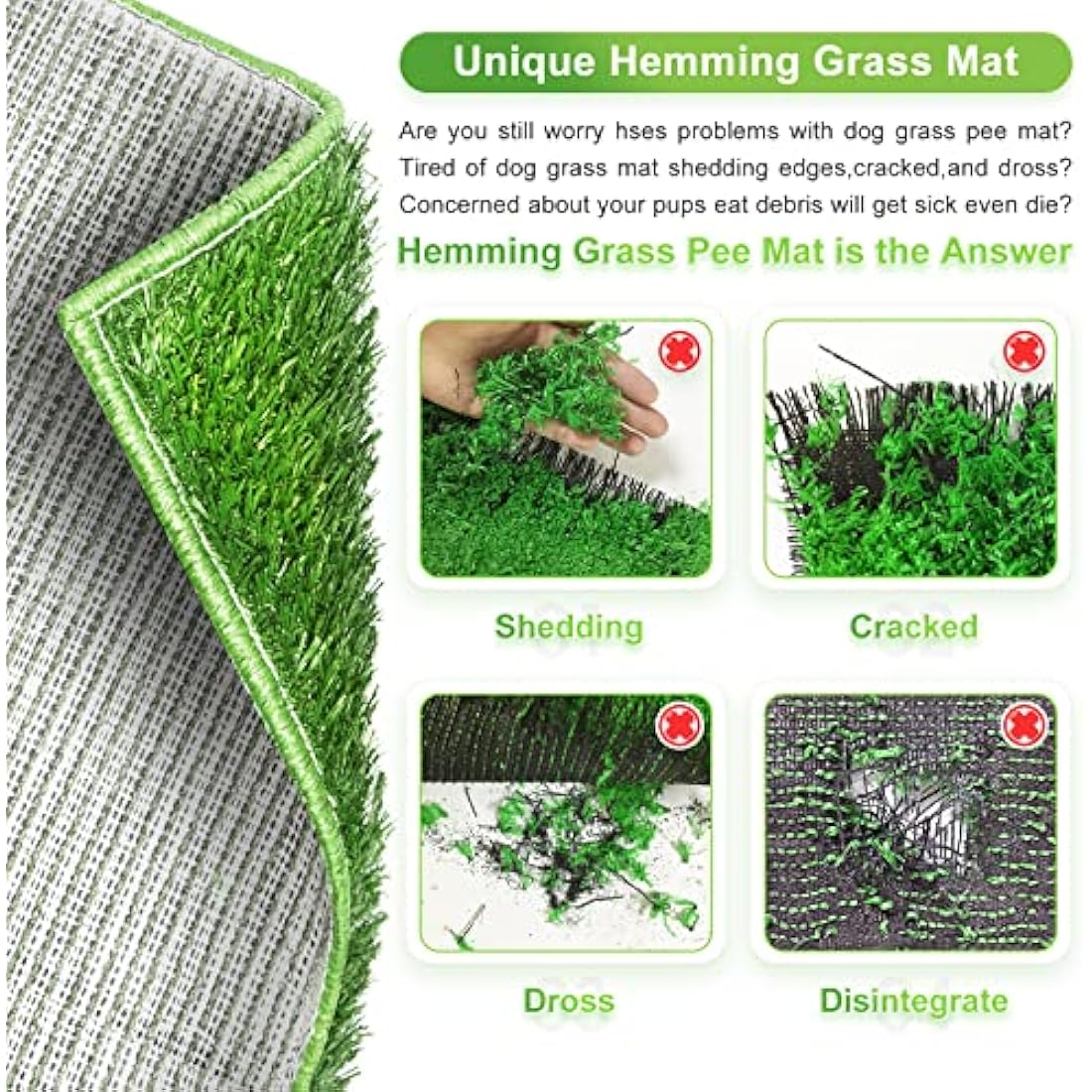 Hompet Dog Toilet Indoor Puppy Training Pad, Dog Potty Pet Training Grass Mat, Removable Waste Tray For Easier Clean Up, Non-toxic Artificial Turf, (76×51 cm)