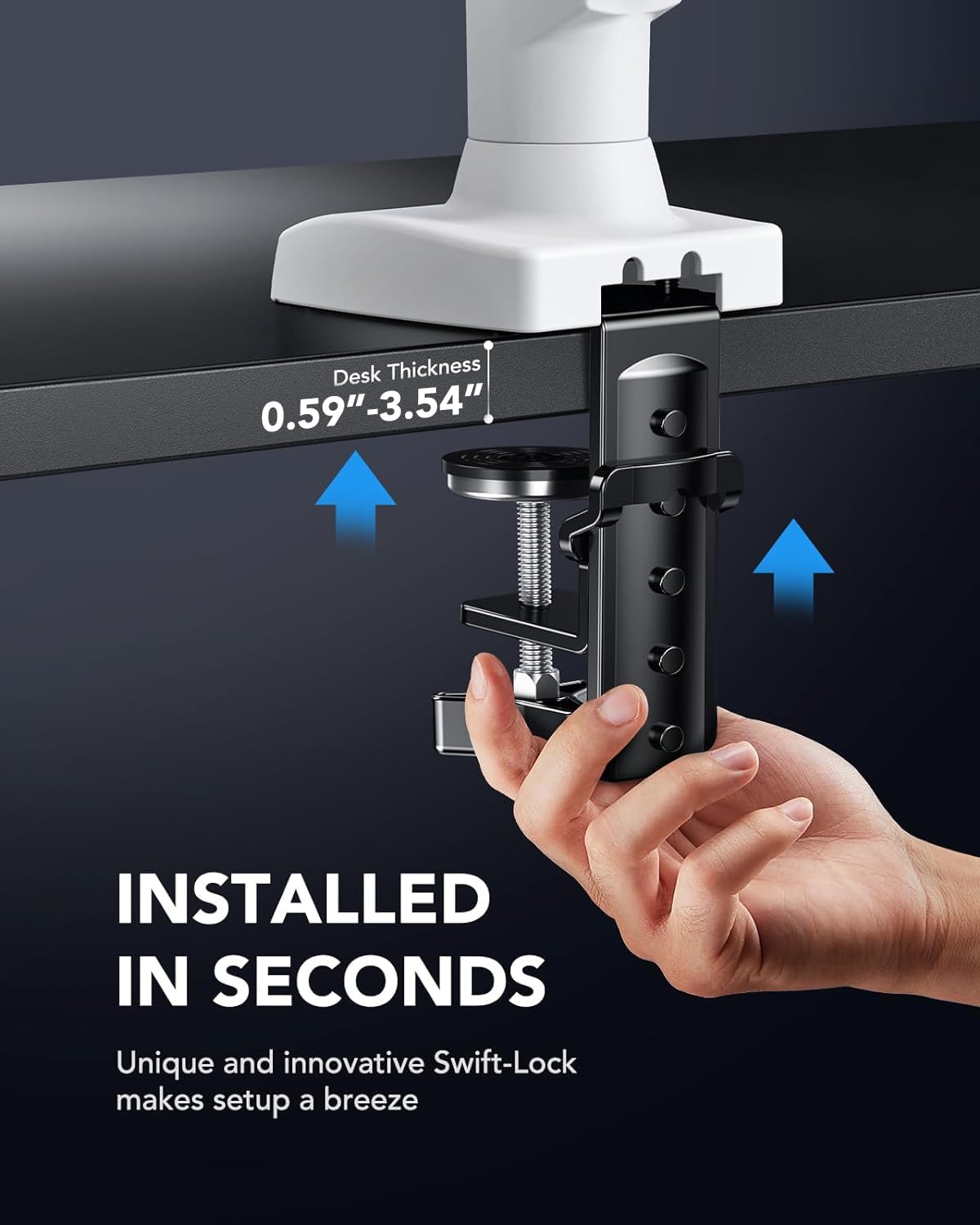 HUANUO Single Monitor Arm Desk Mount for 13 to 32 inch Screens, Tool Free Height Adjustable Monitor Stand with Tilt Swivel Rotate, 75 & 100mm VESA Mount, Load 19.8 lbs, C-clamp & Grommet Options