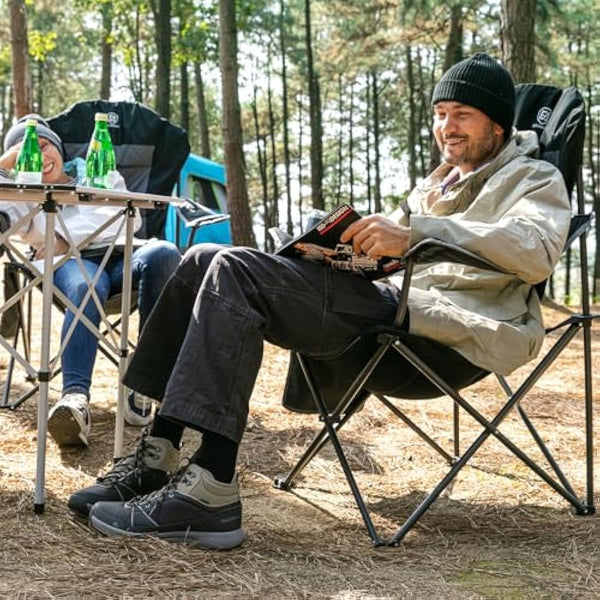 EVER ADVANCED Camping Chairs for Adults Heavy Duty Folding Chair Up to 160kg Oversized with High Back & Cup Holder & Side Pocket Comfy Camp Fold Up Chair