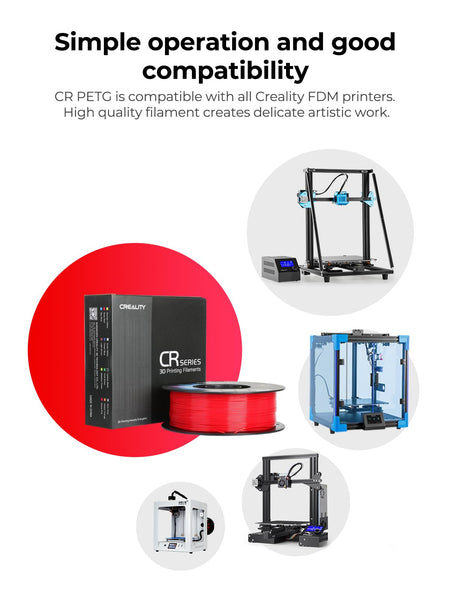 Creality CR-PETG PLA Filament 1.75mm 3D Printing Filament 4 KG, Excellent Toughness High Precision, Odorless Non-Toxic Moistureproof, 1kg(2.2lbs) Glossy for 3D Printer (Black+White+Red+Blue)*1KG