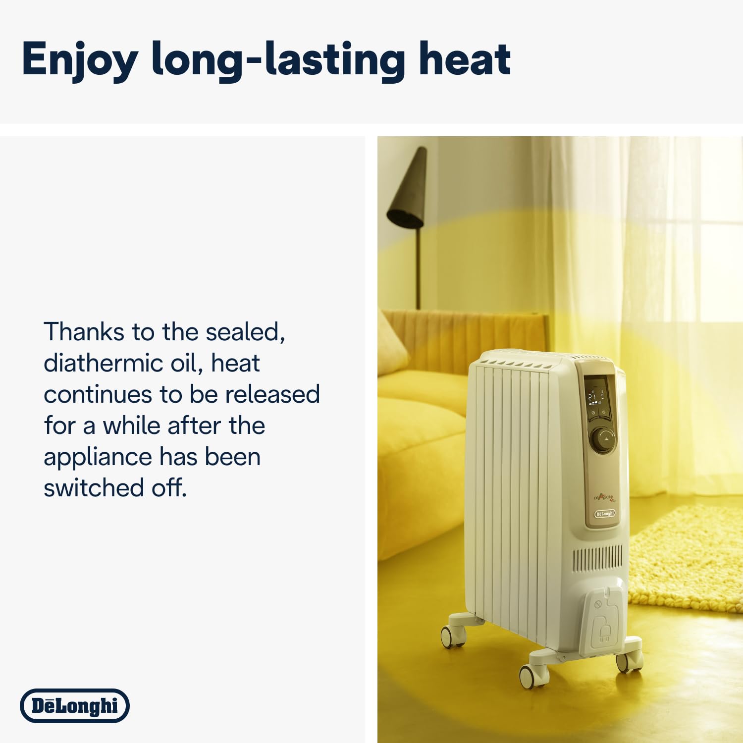 De'Longhi Dragon 4 TRDSX40820E.WB, Oil Filled Radiator with Electronic Timer, Quiet Heater with Functional Design, Chimney Design and Castors, Safety Thermostat, 3 Fan Settings, 2000W, White/Beige