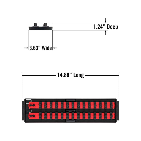 Ernst Manufacturing - 8453 Socket Boss 2-Rail 3/8-Inch-Drive Socket Organizer, 19-Inch, Red - Socket Storage Tray and Organization System for Mechanics and Automotive Service Technicians