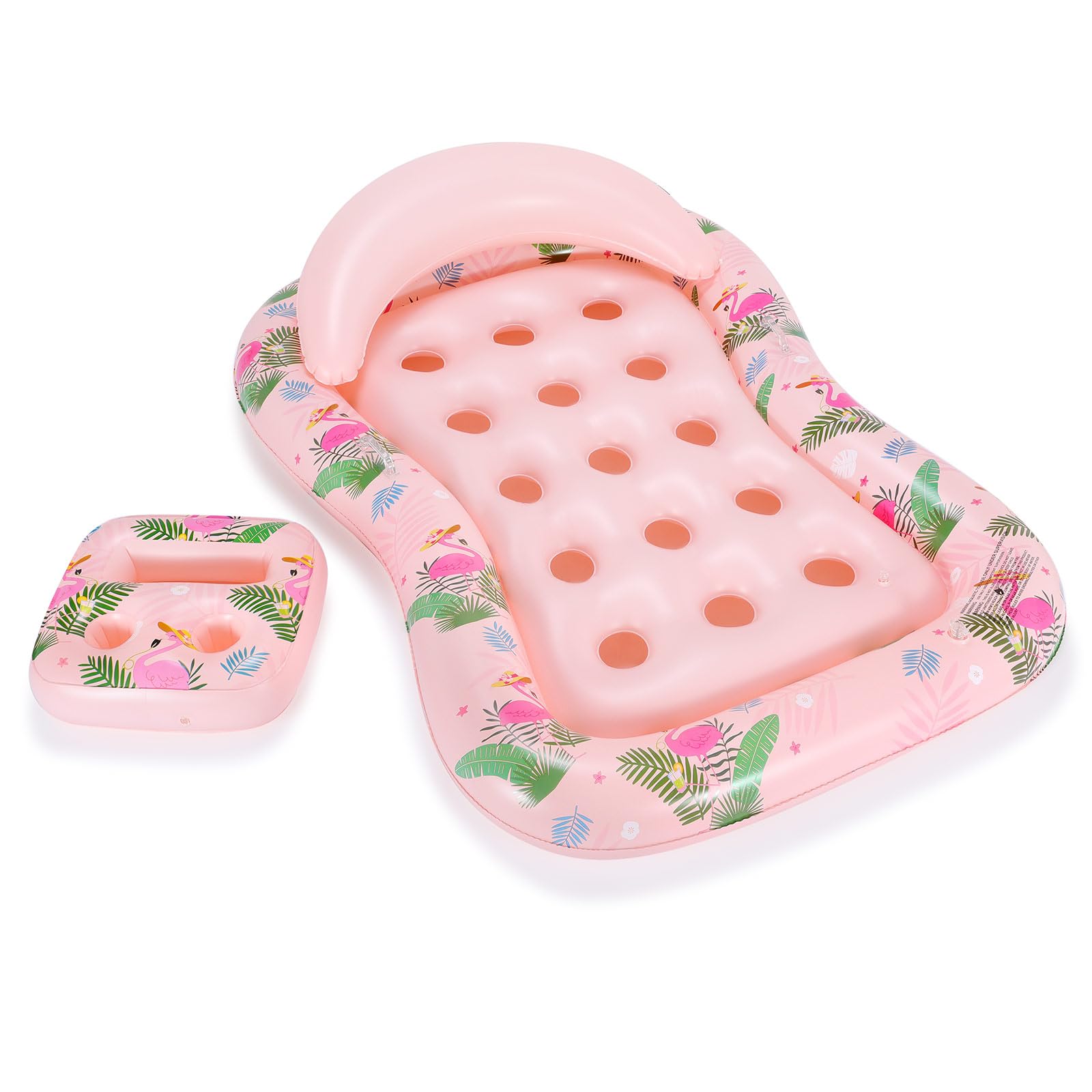 MoKo Pool Floats Adult, Floating Bed with Ice Bar, Tanning Bed Pool Raft Inflatable Lounger with Drink Holder Tanning Chair Inflatable Pool Toys for Party Beach Backyard