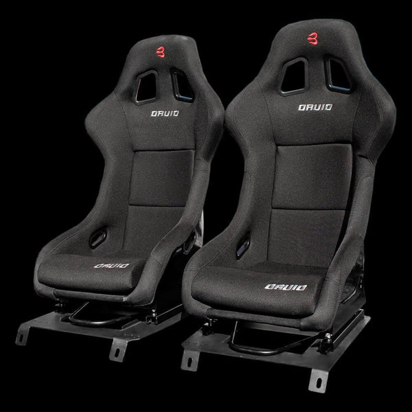 Set of Barbarian Fixed Bucket DRUID Racing Seats for MX5 Mk3 (NC Chassis) Mazda, Black Felt, Track, Race, Drift