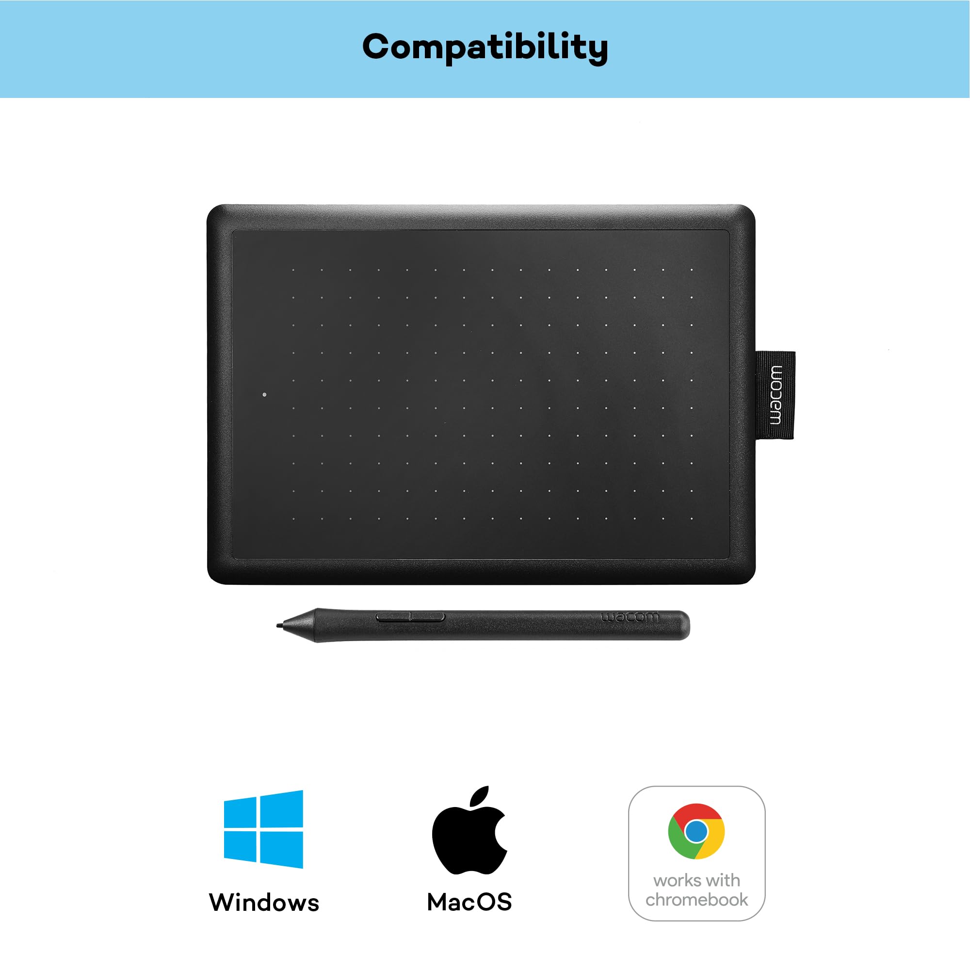 One by Wacom Small – Drawing Tablet with Pen, Stylus Battery-free & Pressure-sensitive, Compatible with Windows & Mac, Perfect Tablet for Drawing, Graphics, Remote Working or Home Schooling, Black