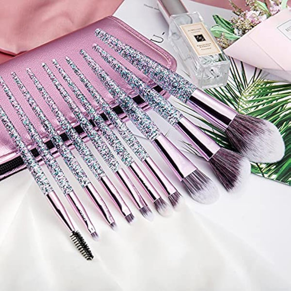 ENZO KEN Glitter Makeup Brushes Set Professional, Vegan Makeup Brush Set with Case, Cosmetic Brushes Makeup Set, Make up Brushes Vegan, Purple Make up Brushes Set Professional.