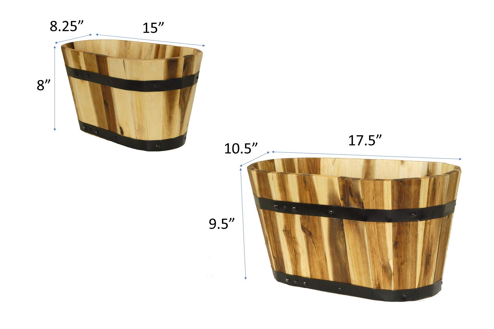 Classic Home & Garden Planters, Acacia Metal Oak Wood, 1 Pack